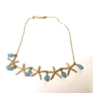 Women's Starfish Beaded Necklace Gold Toned